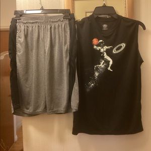 GAME TIME BOYS SHORTS WITH BLACK ATHLETIC SLEEVELESS SHIRT SZ 18.